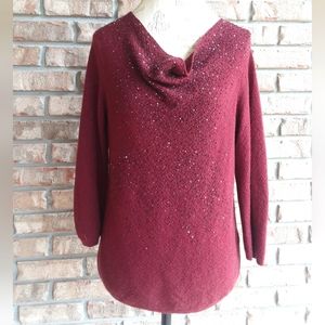 Eileen Fisher 100% Merino Wool Cowl Neck Sweater with Glass Beading.